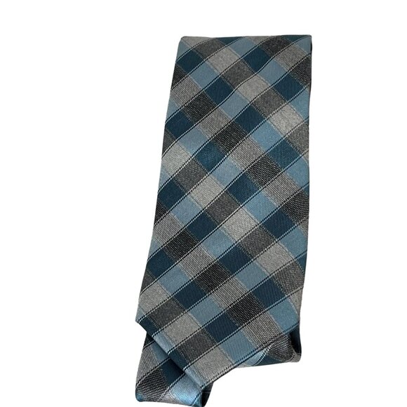 Michael Kors Tie Mens Silk Blend Necktie Blue Gray Plaid Checkered Work Business - Picture 9 of 10